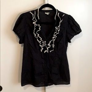 Anthropologie Black Odille Blouse with Ruffles